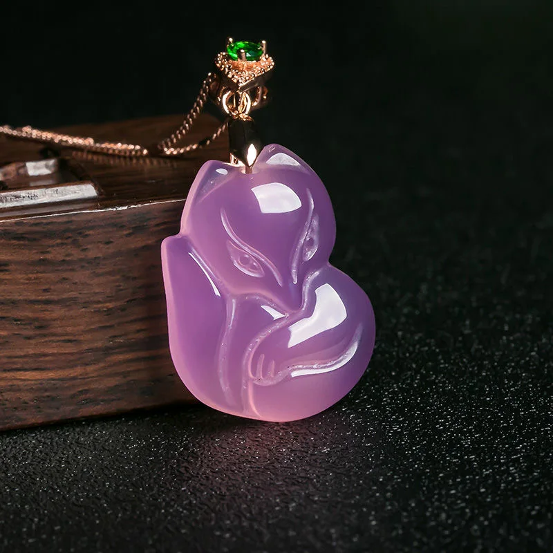 Men'S Accessories Chain - Collier pendentif renard agate violette naturelle